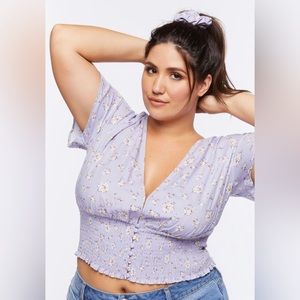 🪻 Forever 21 Floral Cropped Smocked Blouse, size S 🪻